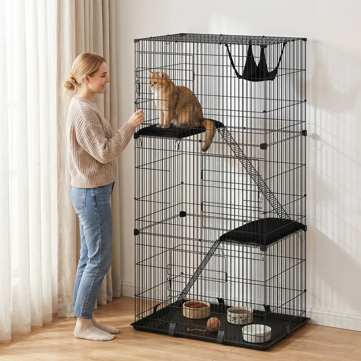 3-Tier Large Cat Cage Indoor, Detachable Metal Wire Kennel with Hammoc