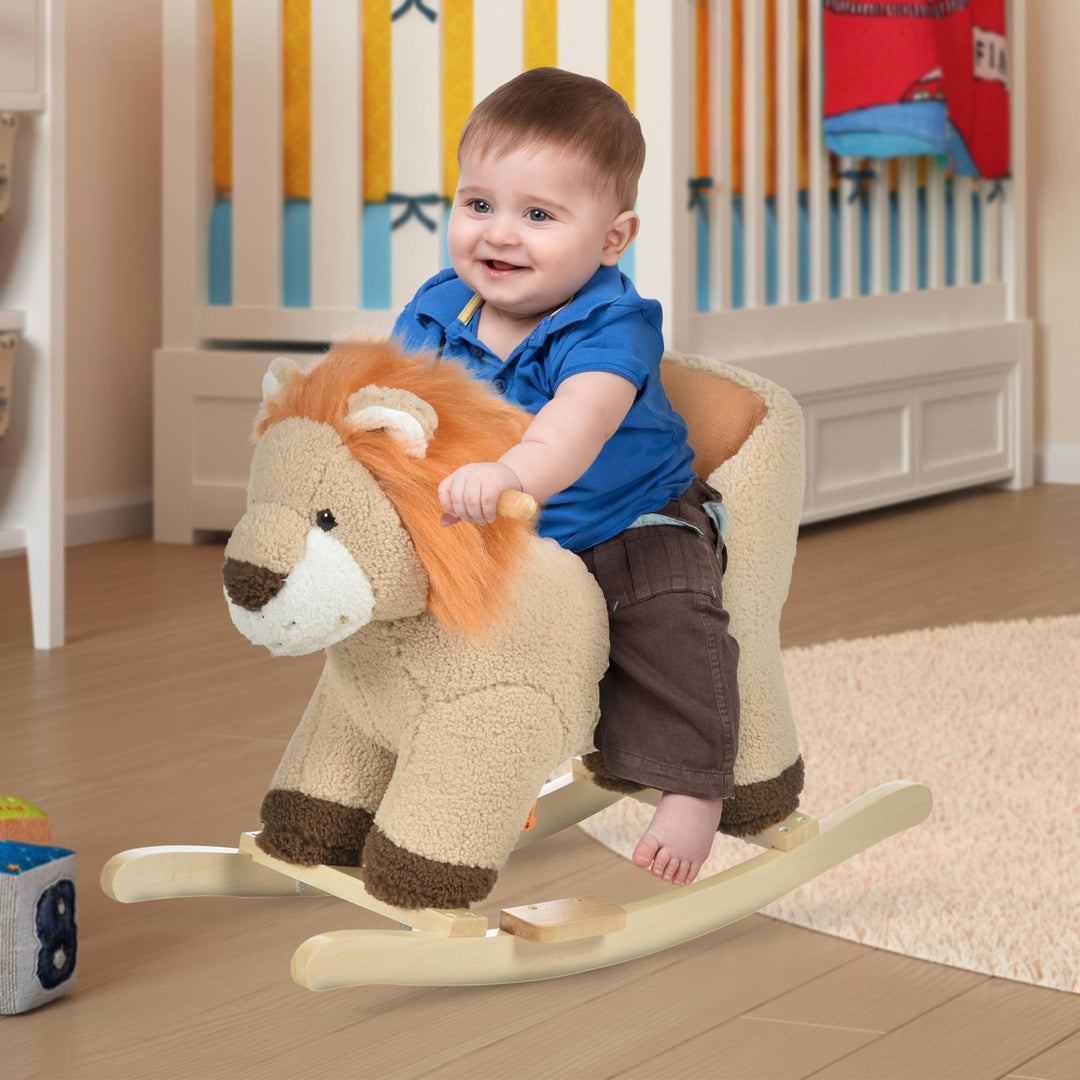 MCL Kids Lion-themed Rocking Horse, with Roaring Sound Button, Seatbelt, Brown