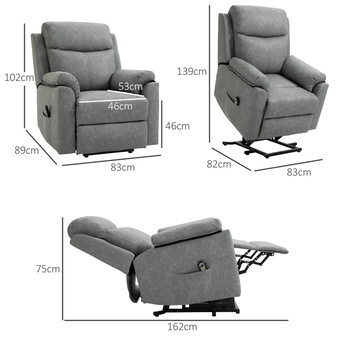 Faux Leather 70° Electric Riser Recliner Chair - Grey