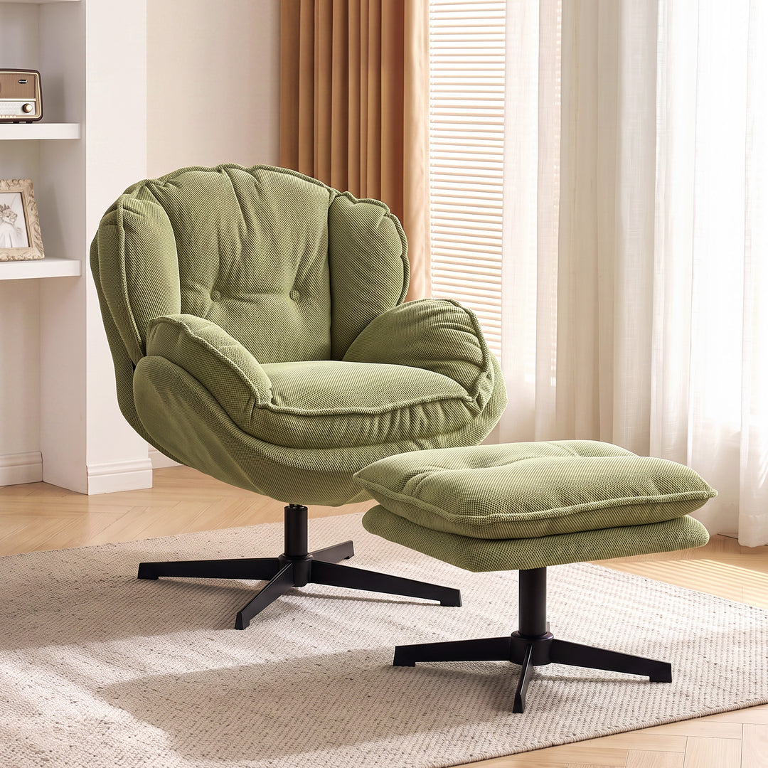 Armchair with Adjustable Footstool, 360-Degree Swivel Chenille Cloud - view 2