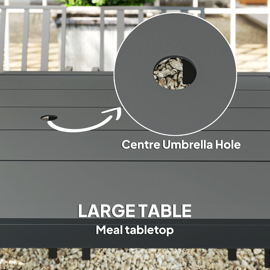 Outsunny Seven-Piece Minimal Metal Garden Dining Set, with Parasol Hole - Black