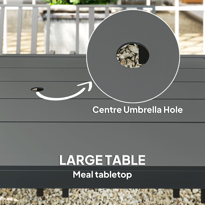 Outsunny Seven-Piece Minimal Metal Garden Dining Set, with Parasol Hole - Black