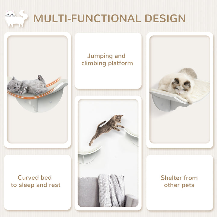 Wood Cat Shelves, Wall-Mounted Cat Shelter, Curved Kitten Bed Perch Climber Furniture 41 x 28 x 21cm White