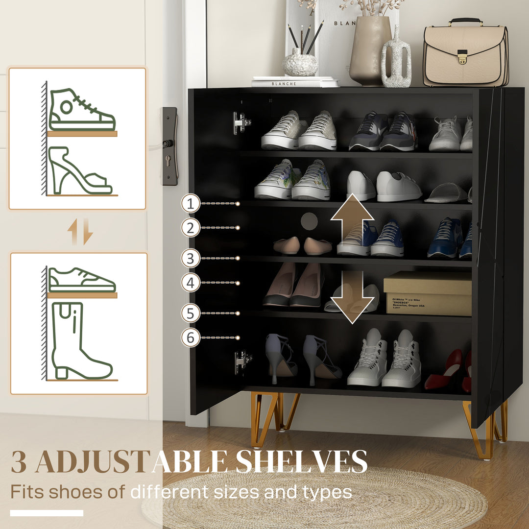 HOMCOM Narrow Shoe Storage Cabinet with Soft-Close Hinges and Adjustable Shelves for 15-20 Pairs of Shoes, Black | Aosom UK