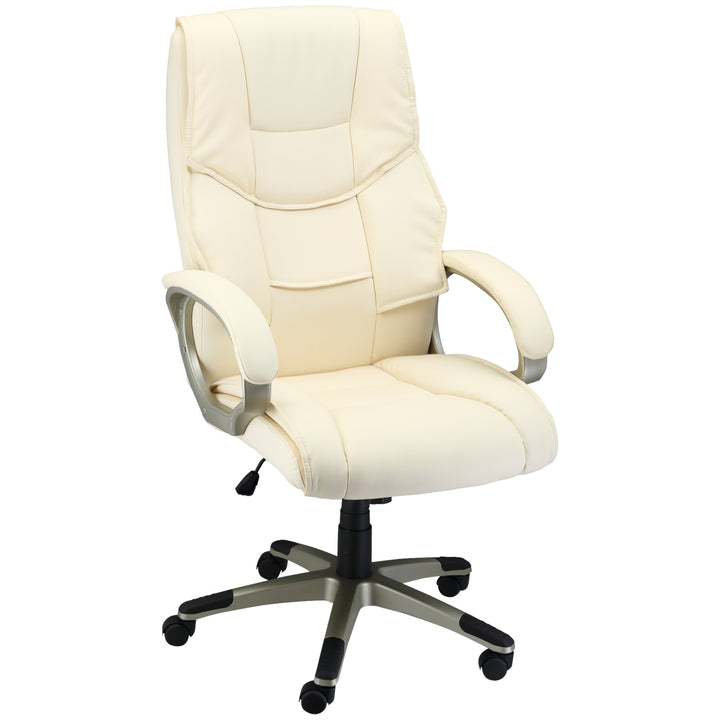 HOMCOM Computer Desk Chair with Adjustable Height & Rocking Function, High Back Executive Office Chair, Faux Leather, Cream White. | Aosom UK