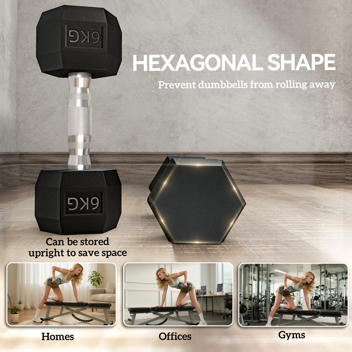 2x6kg Hex Dumbbells Set Rubber Dumbbells Weight Lifting Equipment Fitness Home Gym