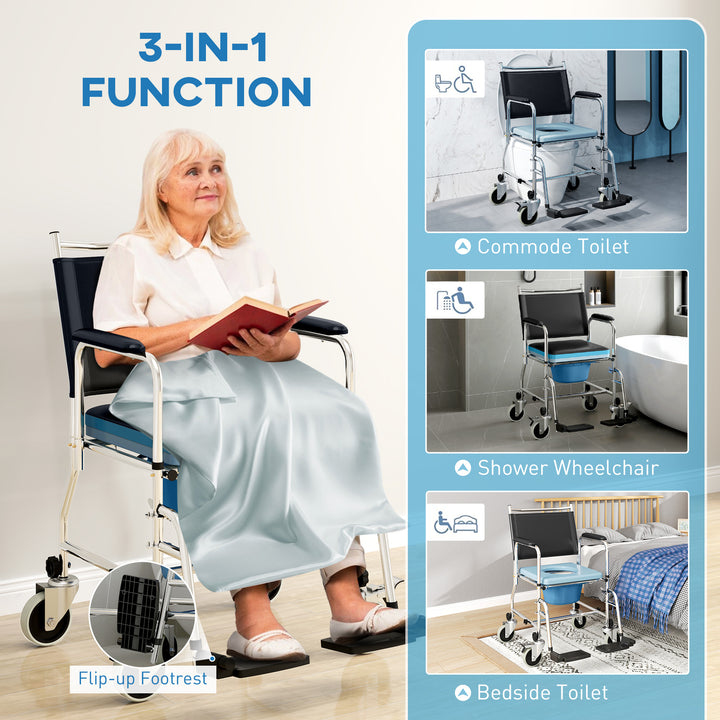 3-In-1 Commode Wheelchair - Black