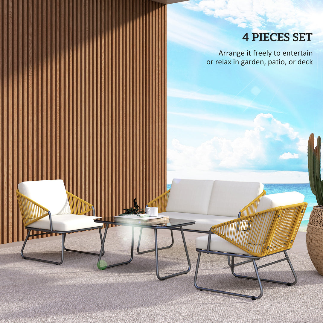 Four-Piece Rattan Strong Panel Outdoor Sofa Set - Natural