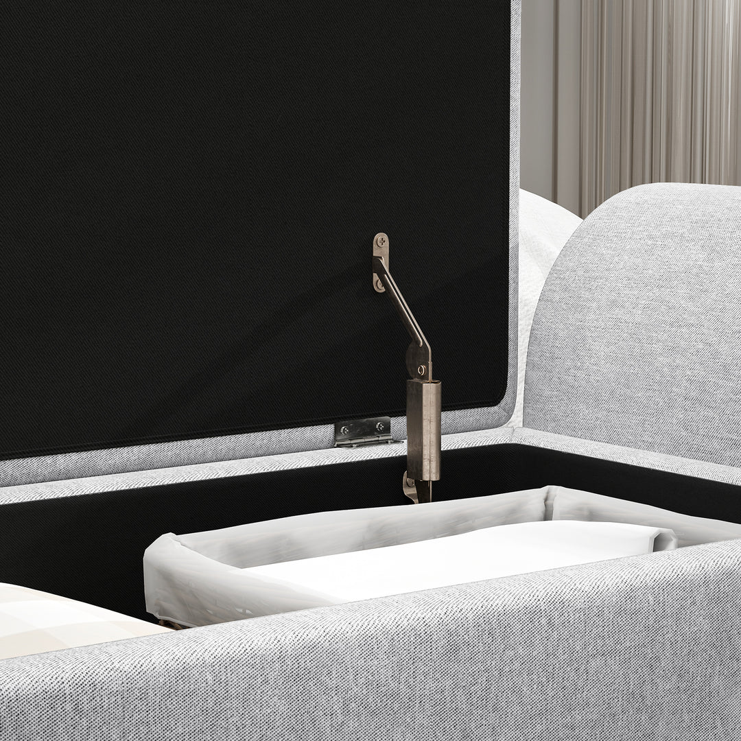 Storage Ottoman with Armrest, Upholstered Linen Storage Bench, Window Seat with Rubberwood Legs, Footstool for Bedroom Living Room, Hallway, Light Grey