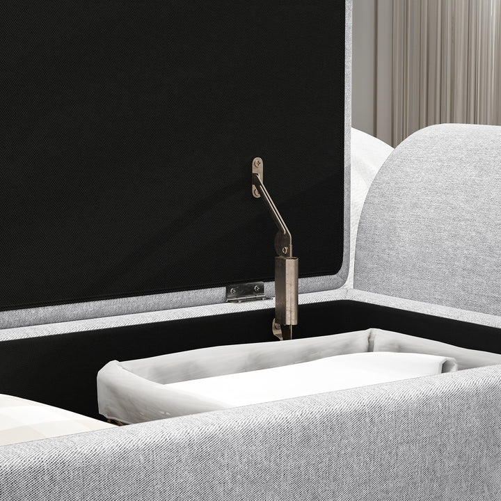 Storage Ottoman with Armrest, Upholstered Linen Storage Bench, Window Seat with Rubberwood Legs, Footstool for Bedroom Living Room, Hallway, Light Grey