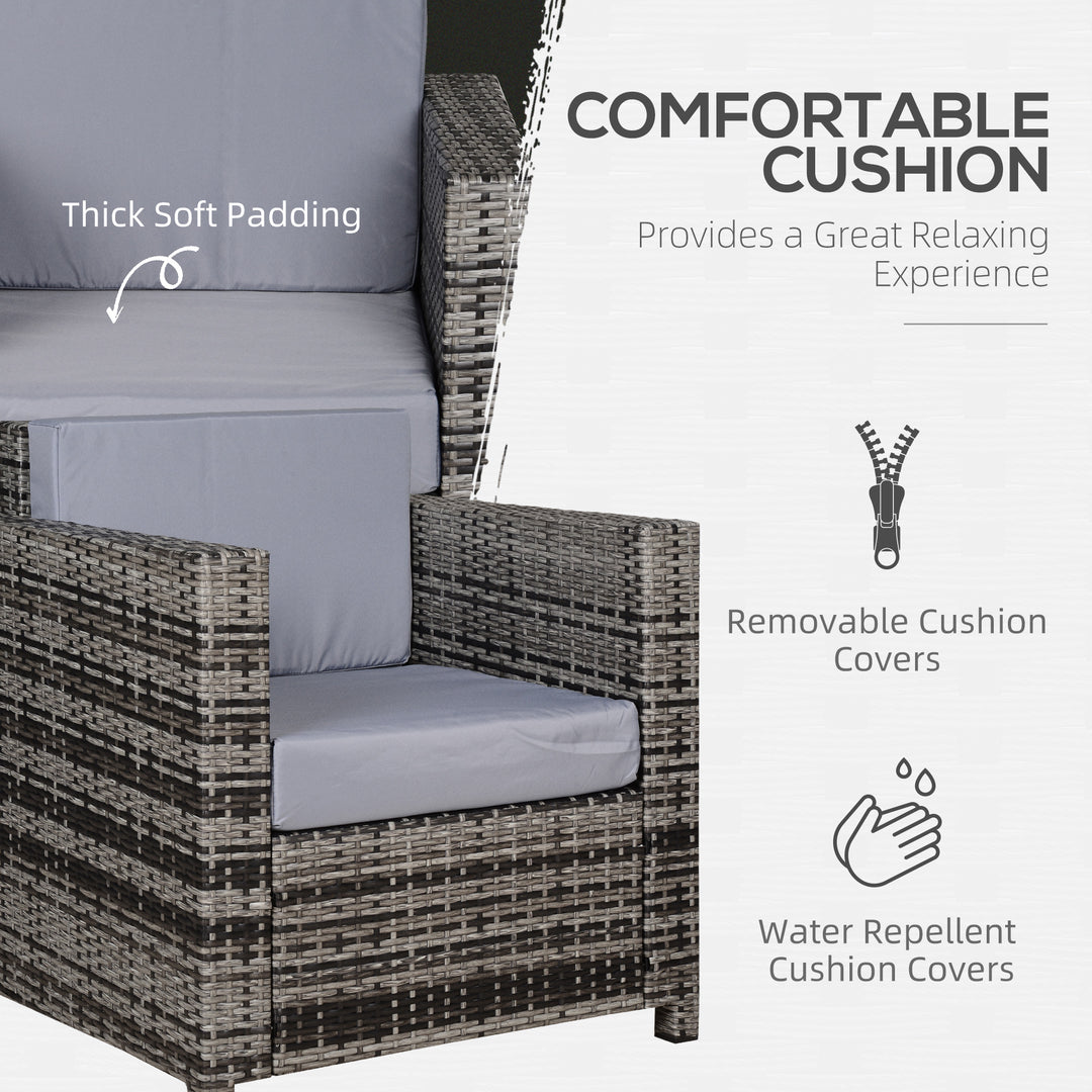 Single Seater Rattan Chair Sofa with 10 cm Thick Padded Cushion, All-Weather PE Wicker Weave Garden Armchair with Armrests, Grey