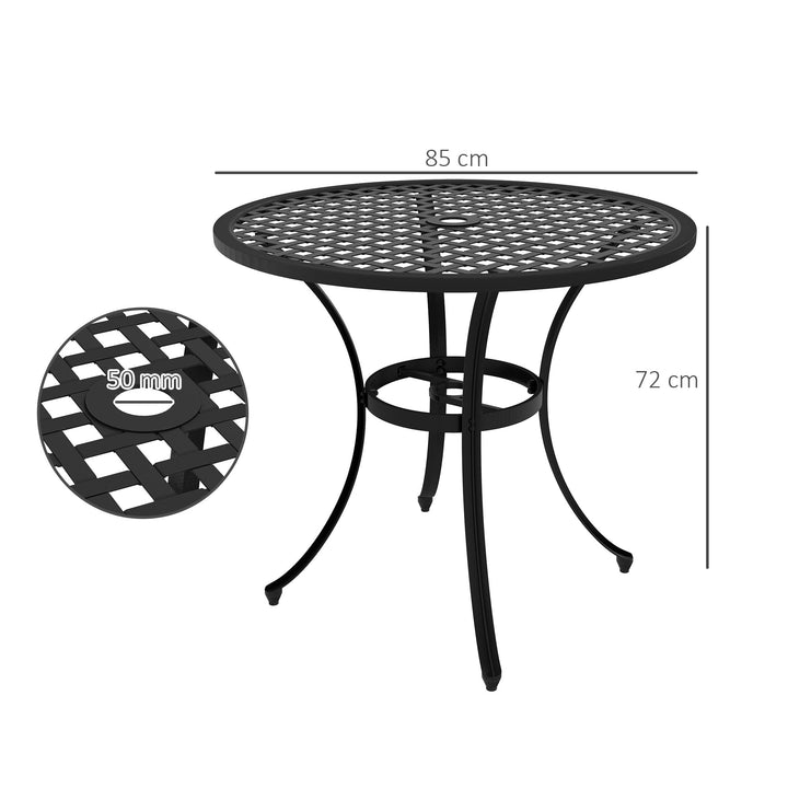 Outsunny Bistro Table, Cast Aluminium with Umbrella Hole, 85cm Round, for Balcony, Poolside, Black