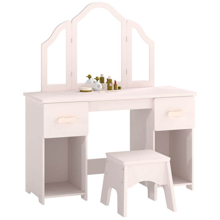 Kids Dressing Table, Kids Vanity Table and Chair Set with Tri-Folding 