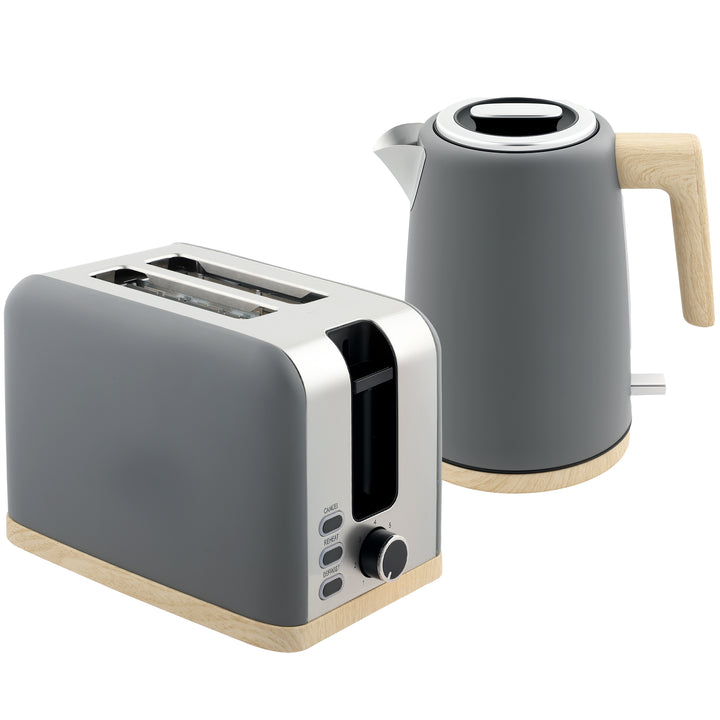 Kettle and Toaster Set, 1.7L 3000W Fast Boil Kettle & 2 Slice Toaster Kitchen Set with 7 Level Browning Controls, Defrost, Reheat, Auto Off, Boil-dry Protection, Grey