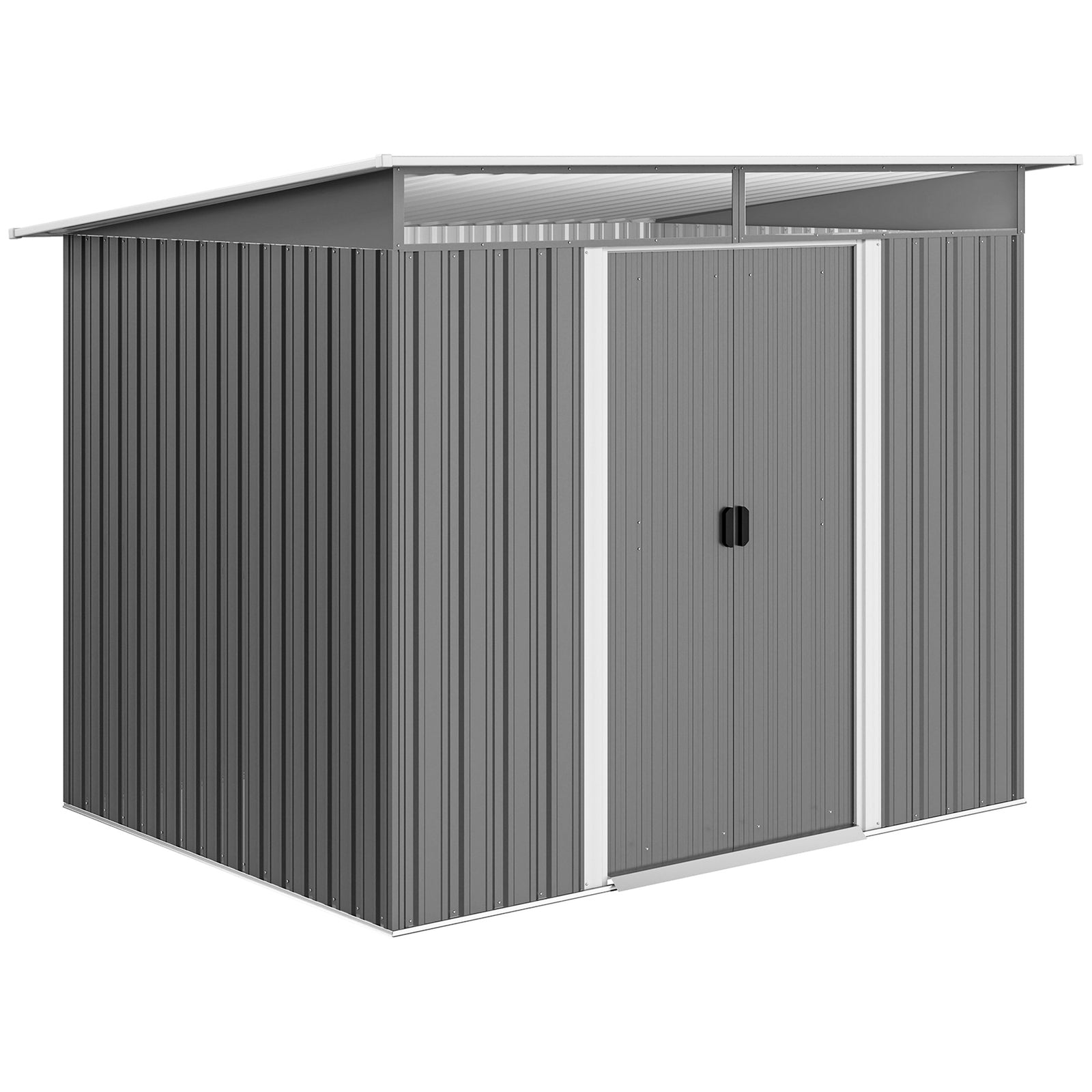 Garden Metal Storage Shed House Hut Gardening Tool Storage w/ Tilted Roof and Ventilation 8.5 x 6ft, Grey