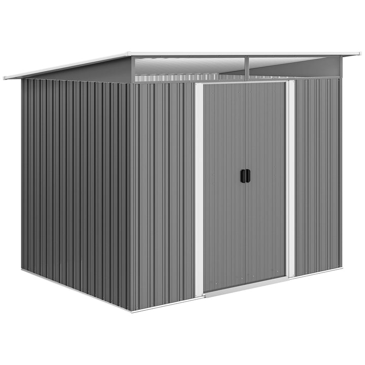MCL Garden Metal Storage Shed House Hut Gardening Tool Storage w/ Tilted Roof and Ventilation 8.5 x 6ft, Grey