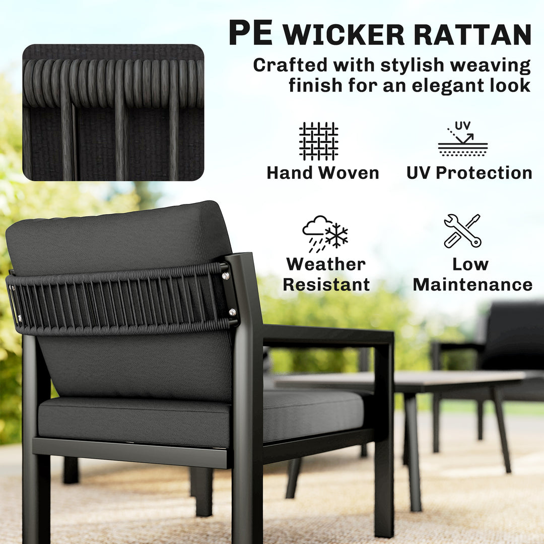 4 Seater Rattan Garden Furniture Set with 2 Armchairs, Loveseat, Coffe