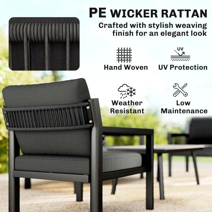 4 Seater Rattan Garden Furniture Set with 2 Armchairs, Loveseat, Coffe