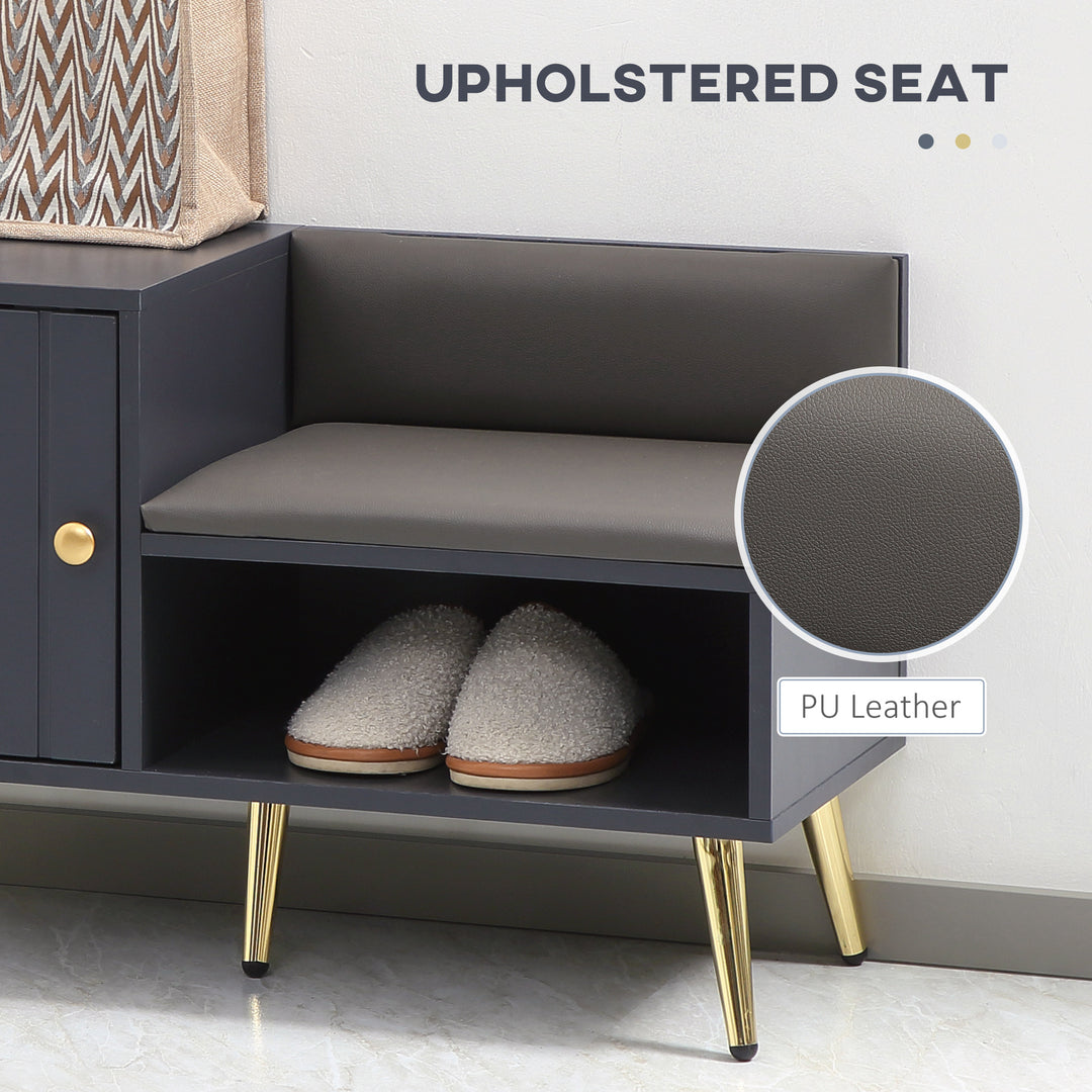 Entryway Furniture Set for 19 Pairs of Shoes, Hallway Shoe Cabinet with Adjustable Shelves, Shoe Storage Bench with Steel Legs, Grey