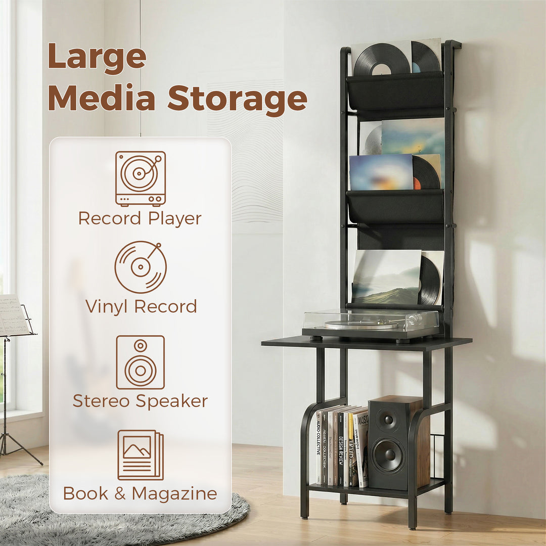 Vinyl Record Player Stand Record Storage with Player Stand Oxford Fabr
