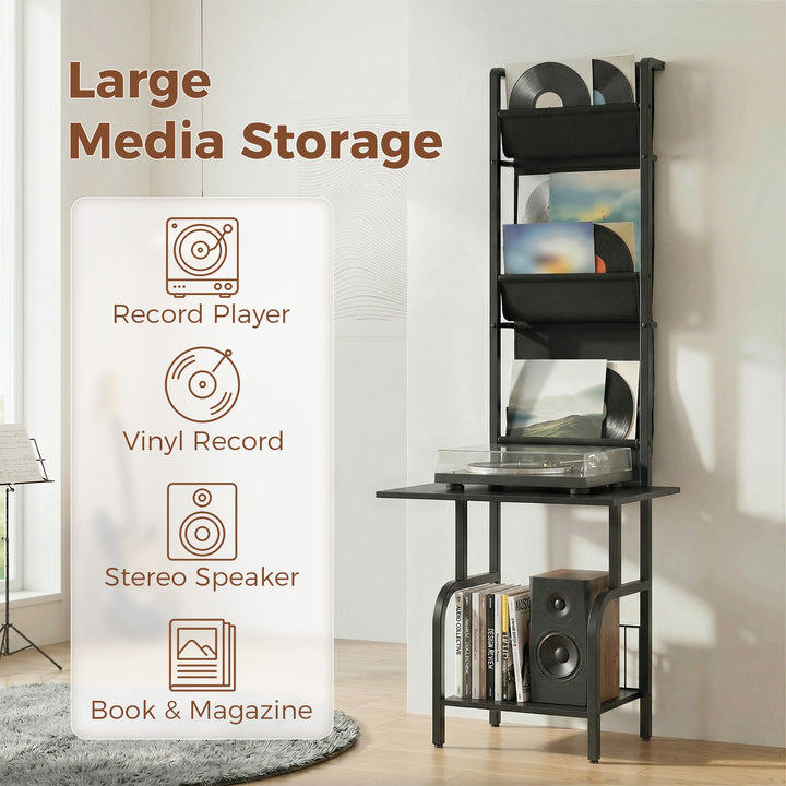Vinyl Record Player Stand Record Storage with Player Stand Oxford Fabr