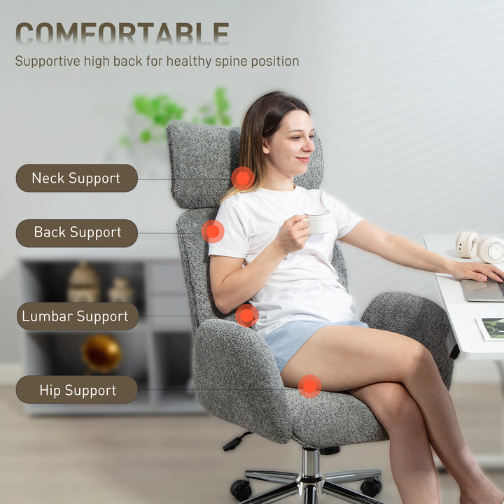 Office Chair with Adjustable Headrest, Spring Pack, Curved Line, Boucle Fabric - Pale