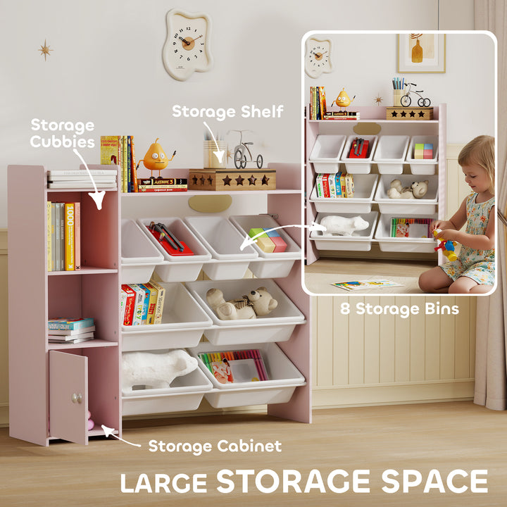 MCL Toy Storage Unit with 8 Removable Bins, Storage Shelves, Cabinet, Pink