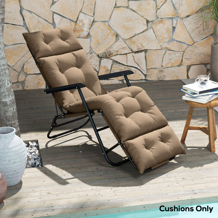 Sun Lounger Cushions Only, 190x56x10cm Garden Lounge Chair Cushions, UPF20+ 220gsm Fabric, Thick Sunbed Replacement Pads with 6 Ties, Khaki