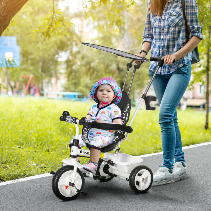 HOMCOM 4 in 1 Tricycle for Kids with 5-point harness straps, Removable Canopy, White