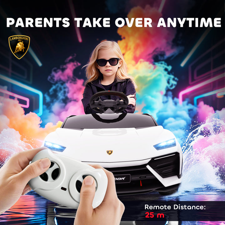 MCL 12V Licensed Lamborghini Electric Cars for Kids, Ride On Car with Remote Control for 3-6 Years Old, White