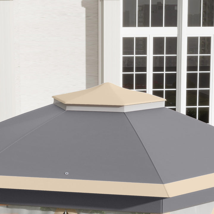 Hexagon Pop Up Gazebo Outdoor Patio Gazebo Double Roof Instant Shelter with Netting, 3 x 4m, Khaki