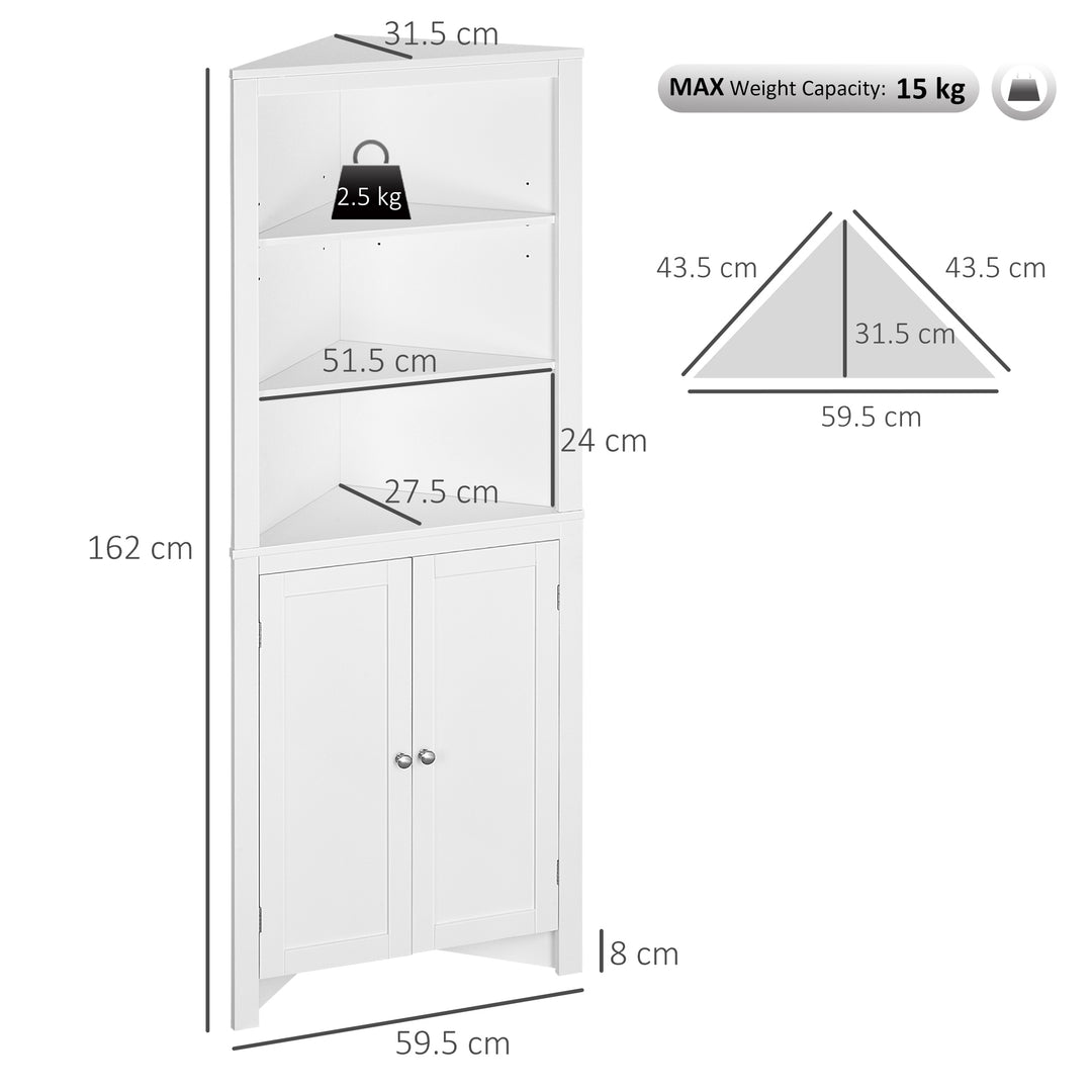 MCL Triangle Bathroom Cabinet, Corner Bathroom Storage Unit with Cupboard and 3-Tier Shelves, Free Standing, White