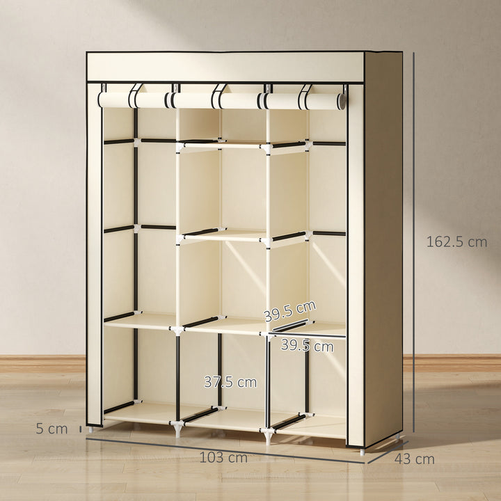 Fabric Wardrobe, with Rails and Shelves - Cream White