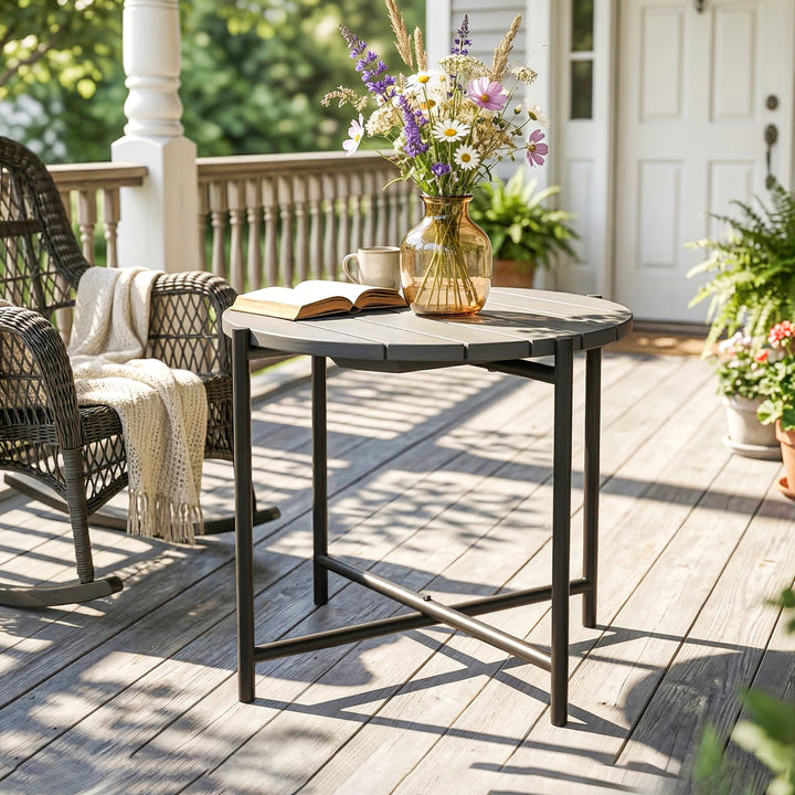 54 cm Round Outdoor Side Table, Industrial Small Garden Table with Sla
