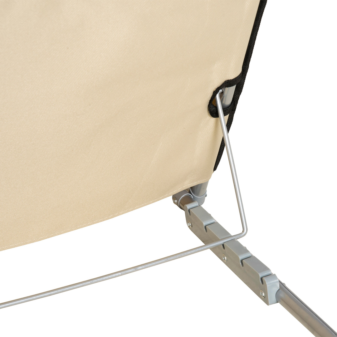 Set of 2 Foldable Garden Beach Chair Mat Lightweight Outdoor Sun Lounger Seats Adjustable Back Metal Frame PE Fabric Head Pillow w/ Carry Bag, Beige