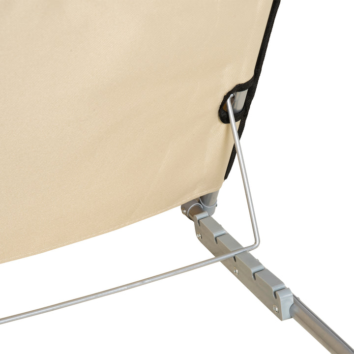 Set of 2 Foldable Garden Beach Chair Mat Lightweight Outdoor Sun Lounger Seats Adjustable Back Metal Frame PE Fabric Head Pillow w/ Carry Bag, Beige