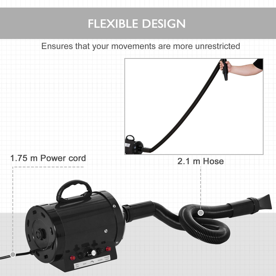 MCL Dog Hair Dryer Pet Grooming Blaster Dryer Blower Adjustable Temperature Speed with 2.1M Flexible Hose 3 Nozzles - Black