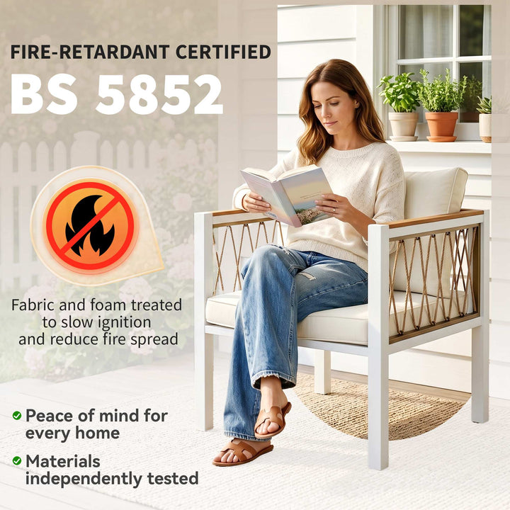 4 Piece Rattan Garden Furniture Set with Loveseat, 2 Armchairs, Cream 