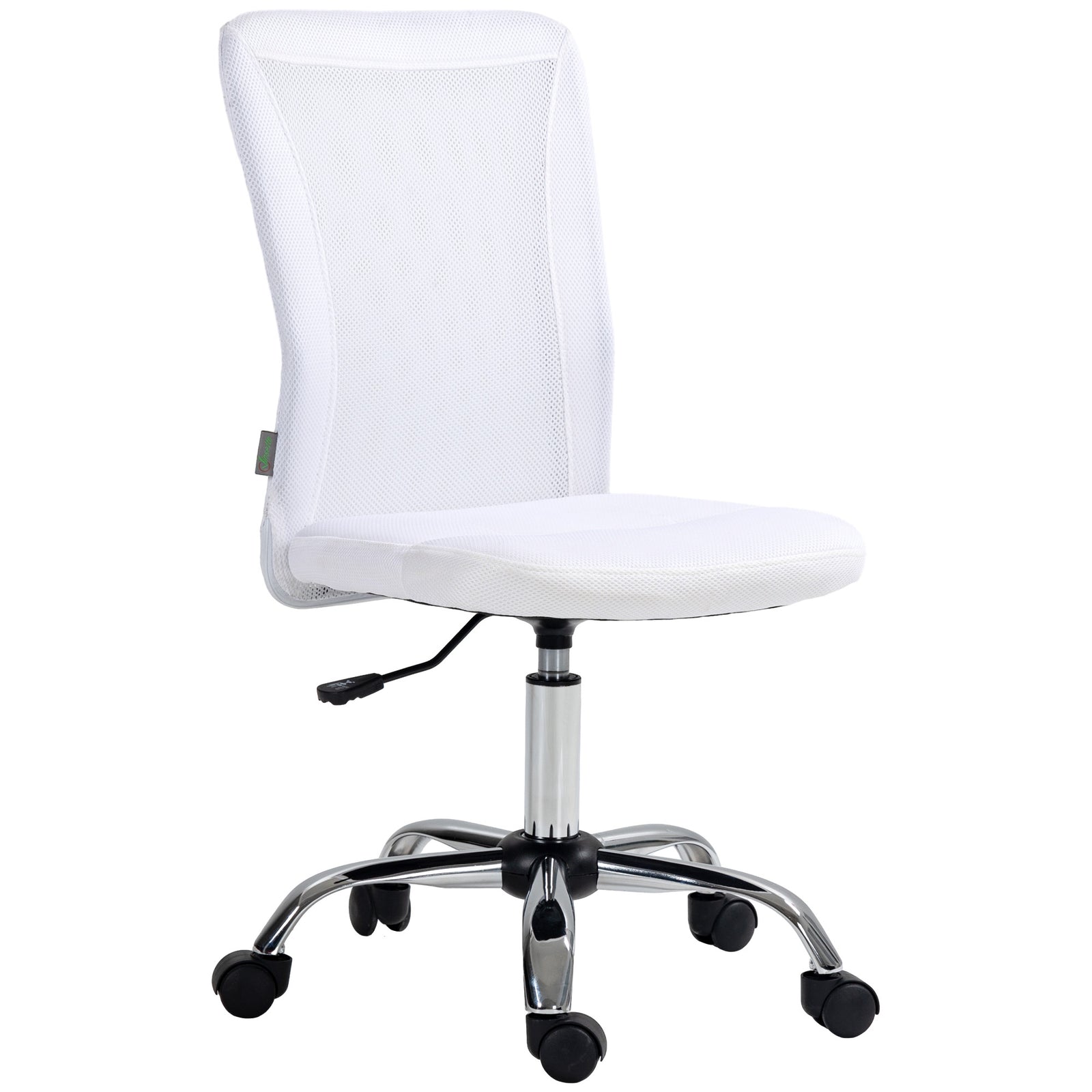 Computer Desk Chair, Mesh Office Chair with Adjustable Height and Swivel Wheels, Armless Study Chair, White