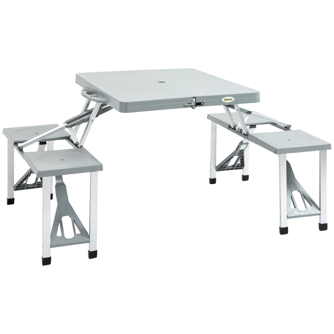 Aluminium PP 4-Seater Portable Picnic Table and Bench Set Silver