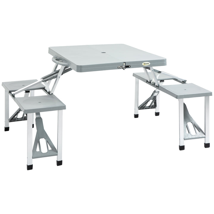 Aluminium PP 4-Seater Portable Picnic Table and Bench Set Silver