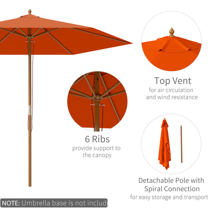2.5m Wood Garden Parasol Sun Shade Patio Outdoor Wooden Umbrella Canopy, Table Market Umbrella with Vent, 38mm Pole, Rope Pulley Mechanism, Orange