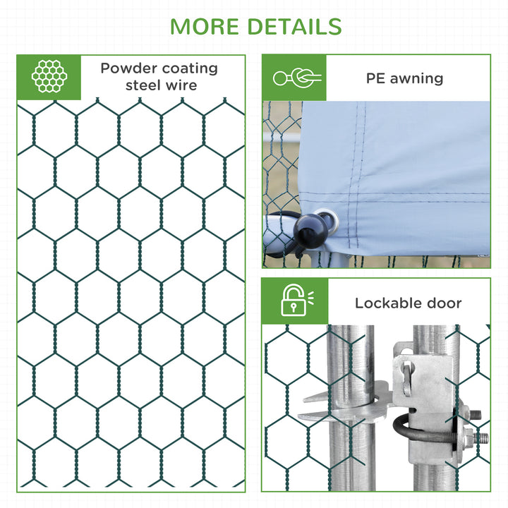 Chicken Run Galvanised Walk-in Chicken Coop Hen Poultry House Cage Rabbit Hutch Pet Playpen Garden w/ Water-Resist Cover, 3 x 4 x 2m