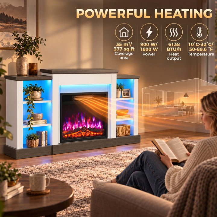 Electric Fireplace TV Stand 138cm, LED Strips, Adjustable Flame - view 6
