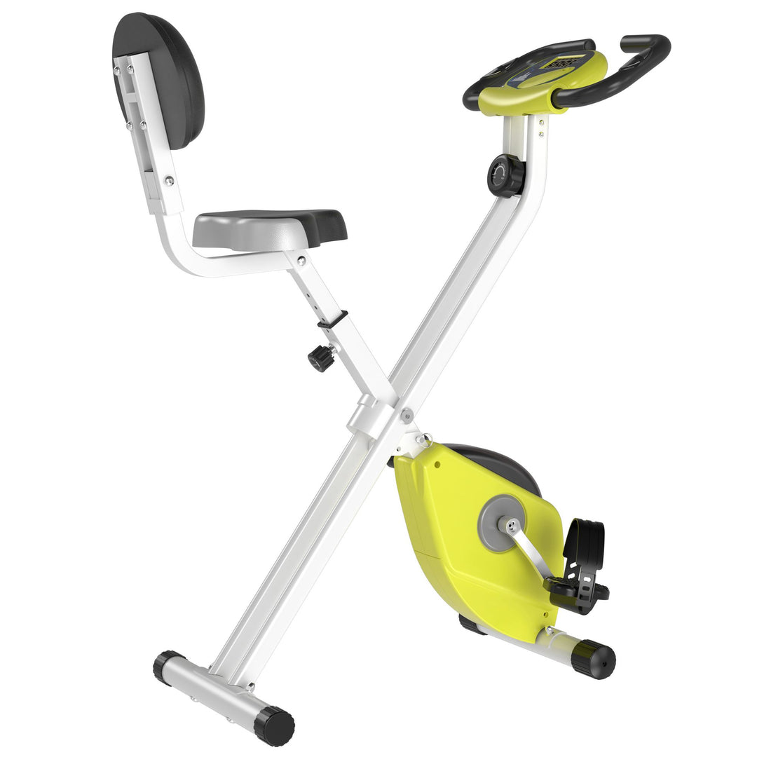 MCL Folding Exercise Bike, Fitness Bicycle Indoor Trainer, 8-Level Magnetic Resistance Adjustable, with LCD Monitor, Pulse Sensor, Yellow