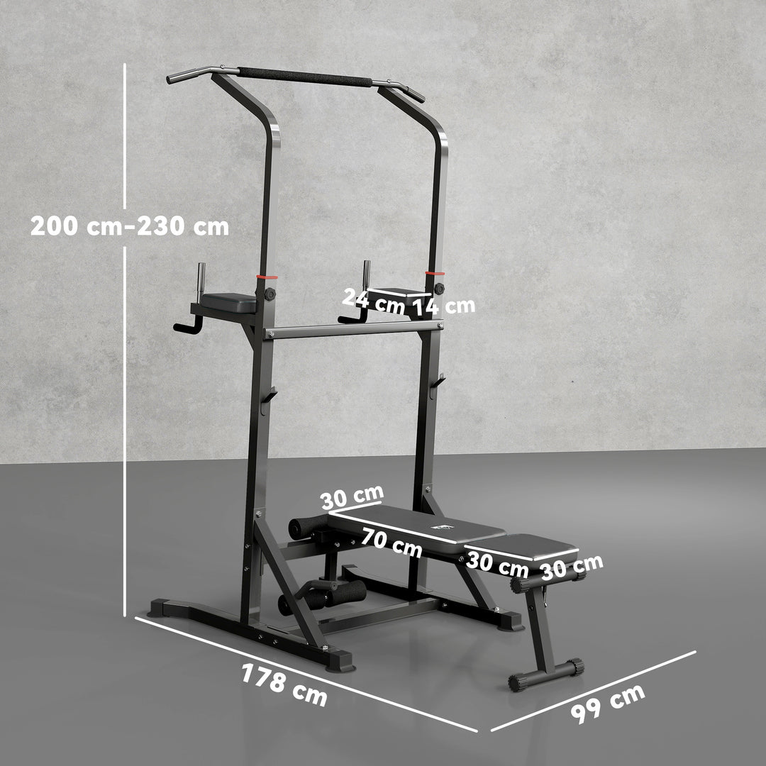 MCL Pull Up Station with Adjustable Weight Bench, Dip Station and Barbell Rack, Multi-Function Power Tower Free Standing Pull Up Bar for Home Gym