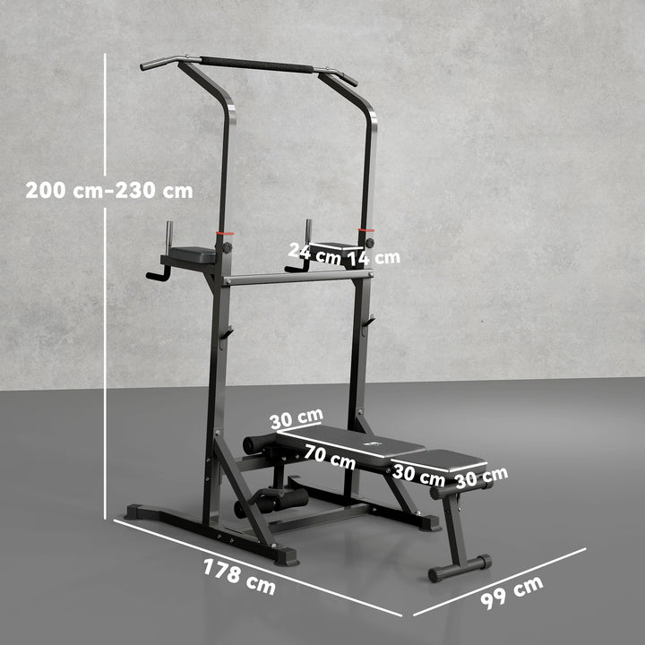MCL Pull Up Station with Adjustable Weight Bench, Dip Station and Barbell Rack, Multi-Function Power Tower Free Standing Pull Up Bar for Home Gym