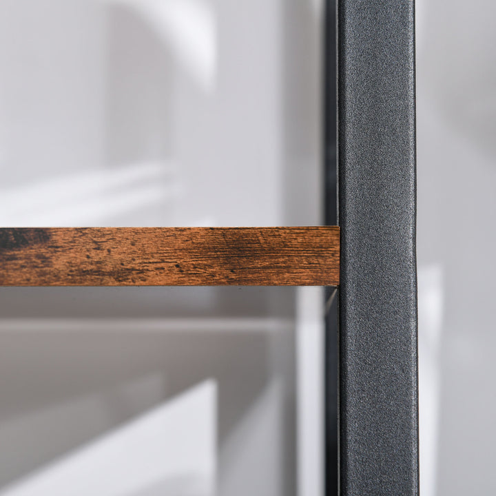 MCL Ladder Shelf, Bookshelf, 4-Tier Industrial Storage Rack for Living Room, Bedroom, Kitchen, Rustic Brown and Black