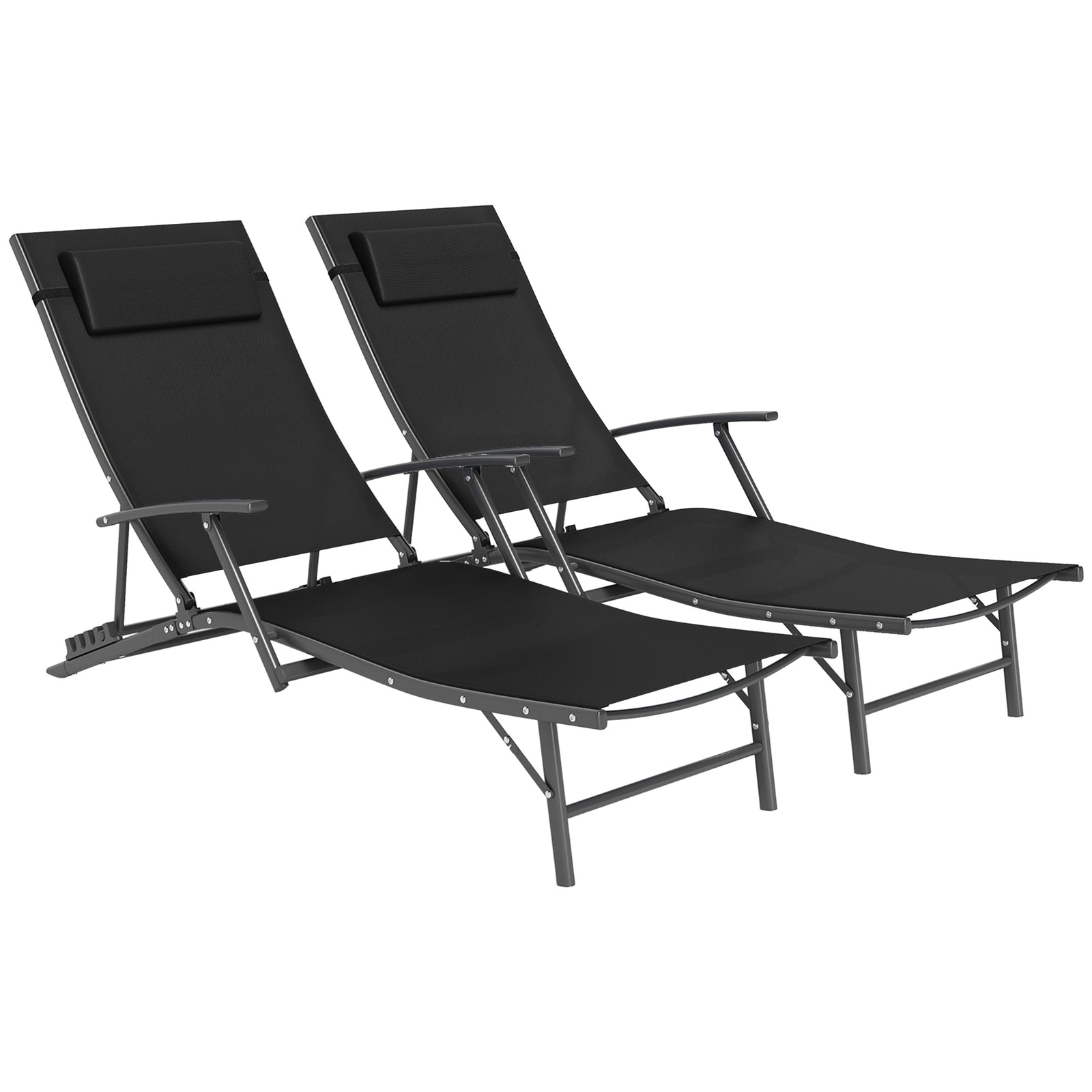Set of Two Adjustable Back Sun Loungers - Black