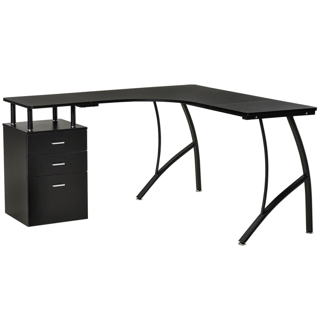MCL L-Shaped Computer Desk Table with Storage Drawer, Home Office Desk Corner Industrial Style Workstation for A4 Files 143.5 x 143.5 x 76cm, Black